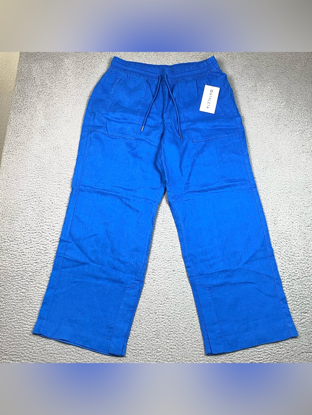 NWT Athleta Retreat Linen Pants Women's Size L Blue Wide Leg Elastic Waist Large